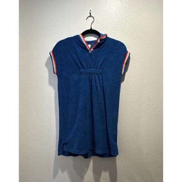 Hanna Andersson Girls Size 130 Hooded Blue Terry Cover Up Rainbow Trim Beach - Picture 1 of 9